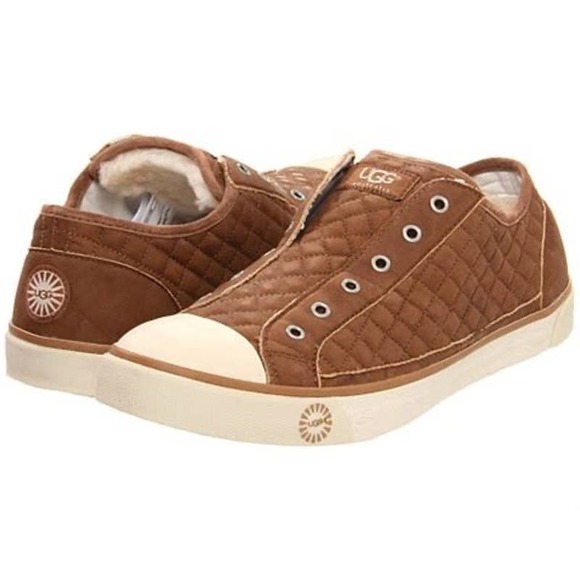 UGG Shoes - UGG Chestnut Brown Laela Quilted Leather Shearling Laceless Sneaker Size 8